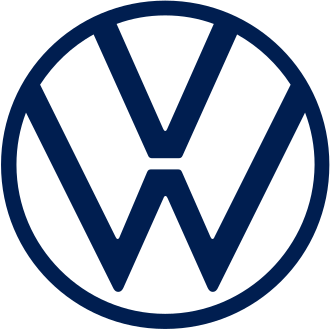 Volkswagen logo in blue on a black background.