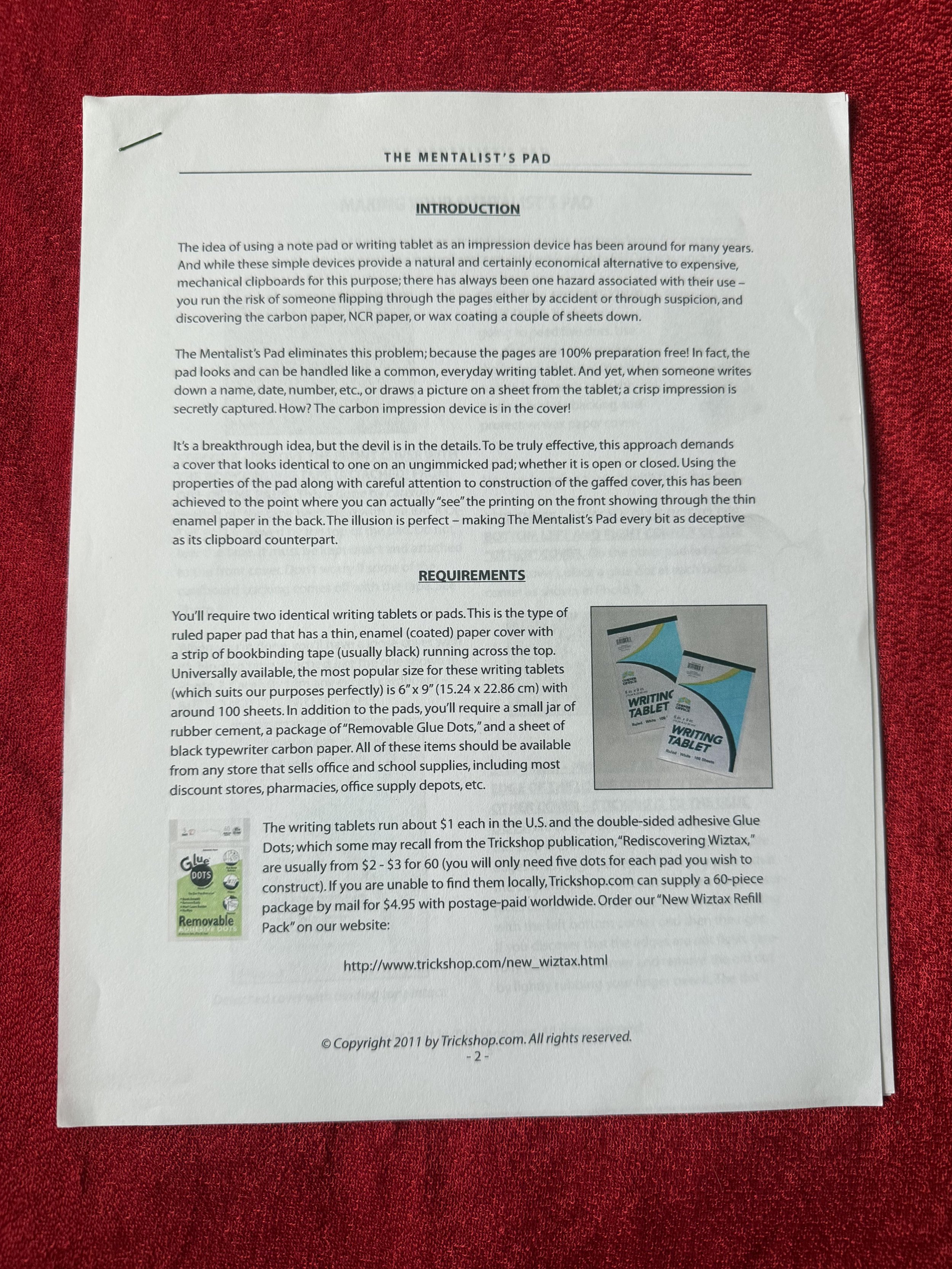 The Mentalist's Pad (instructions)
