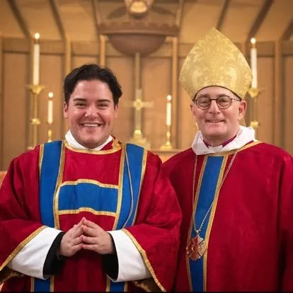 Former St. Anskar’s seminarian Cameron Walker with an Episcopal bishop at his ordination.