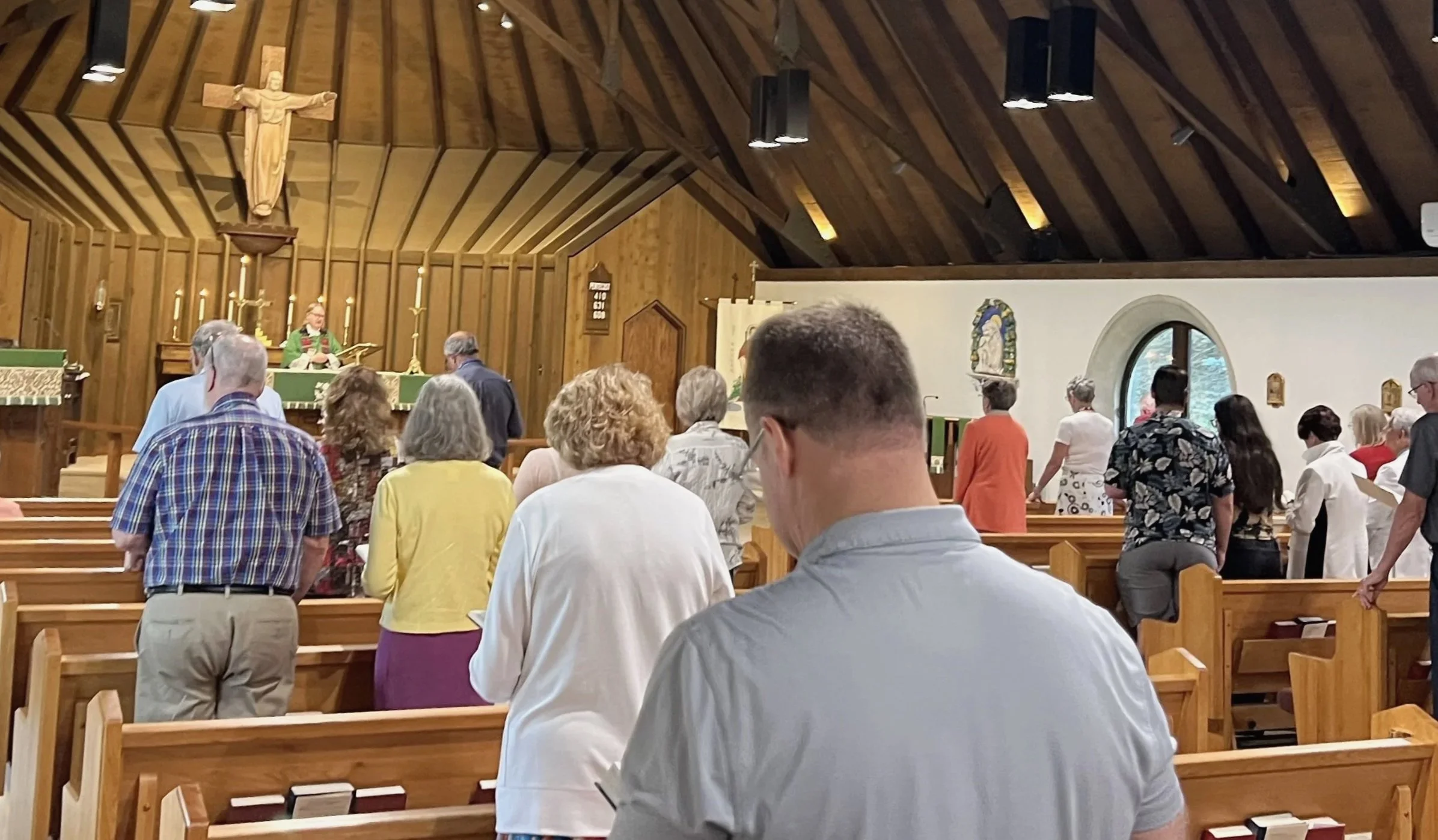 Worshippers gather for Sunday Holy Eucharist at St. Anskar’s Episcopal Church in Hartland, Wisconsin.