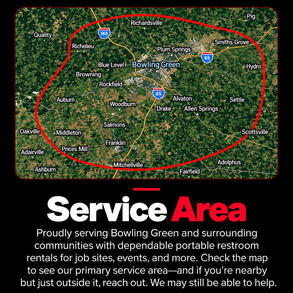 Map of Bowling Green and surrounding communities outlined in red, showing nearby towns and highways.