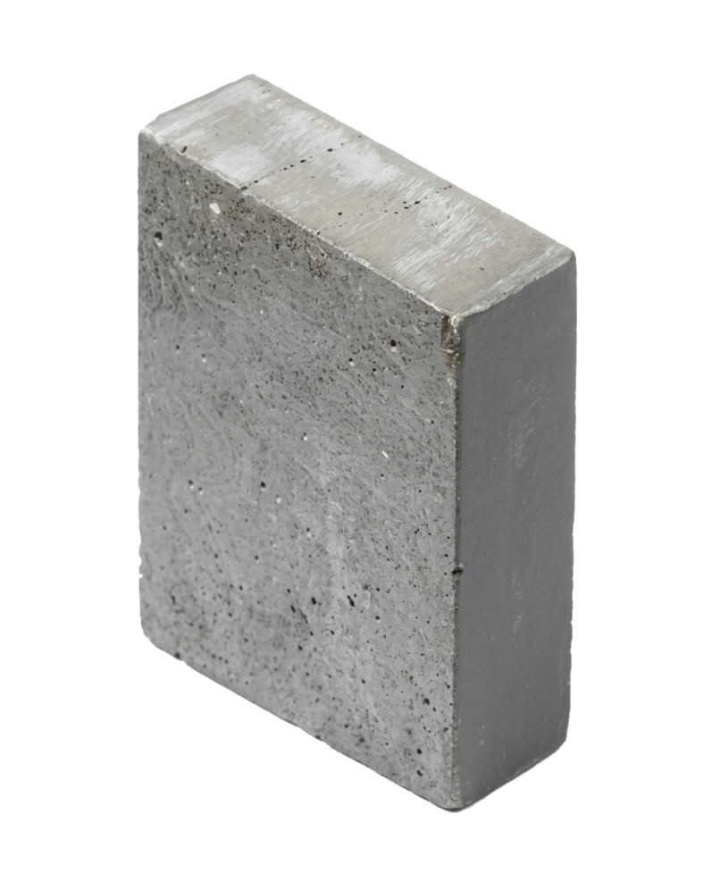 A gray concrete block with a rough surface.