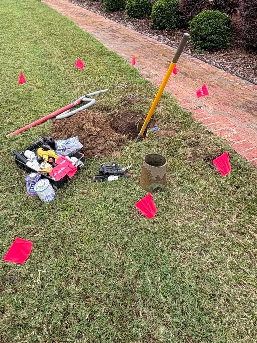Valve repair site located, marked, and prepared for service.