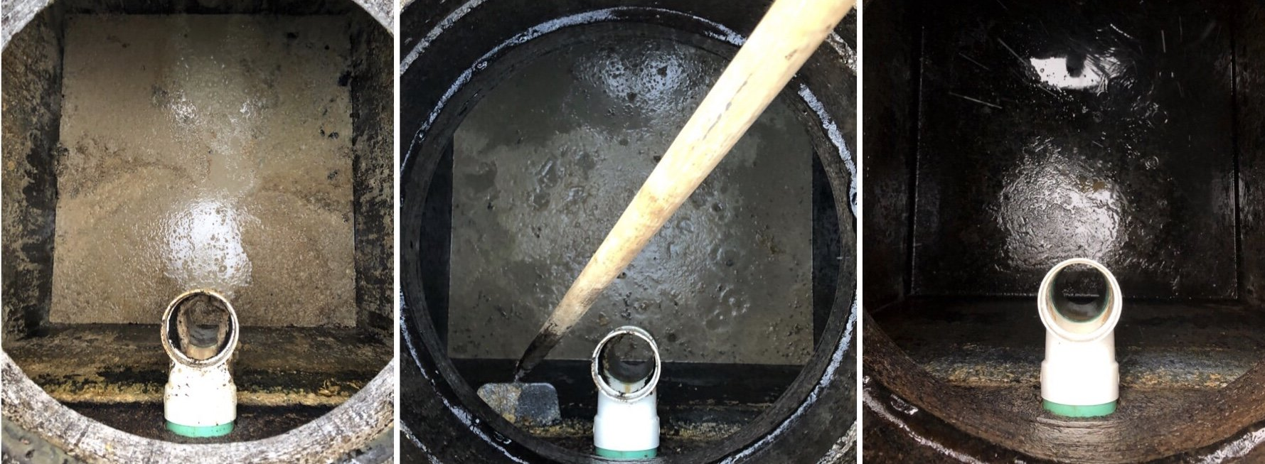 Grease trap cleaning in progress.