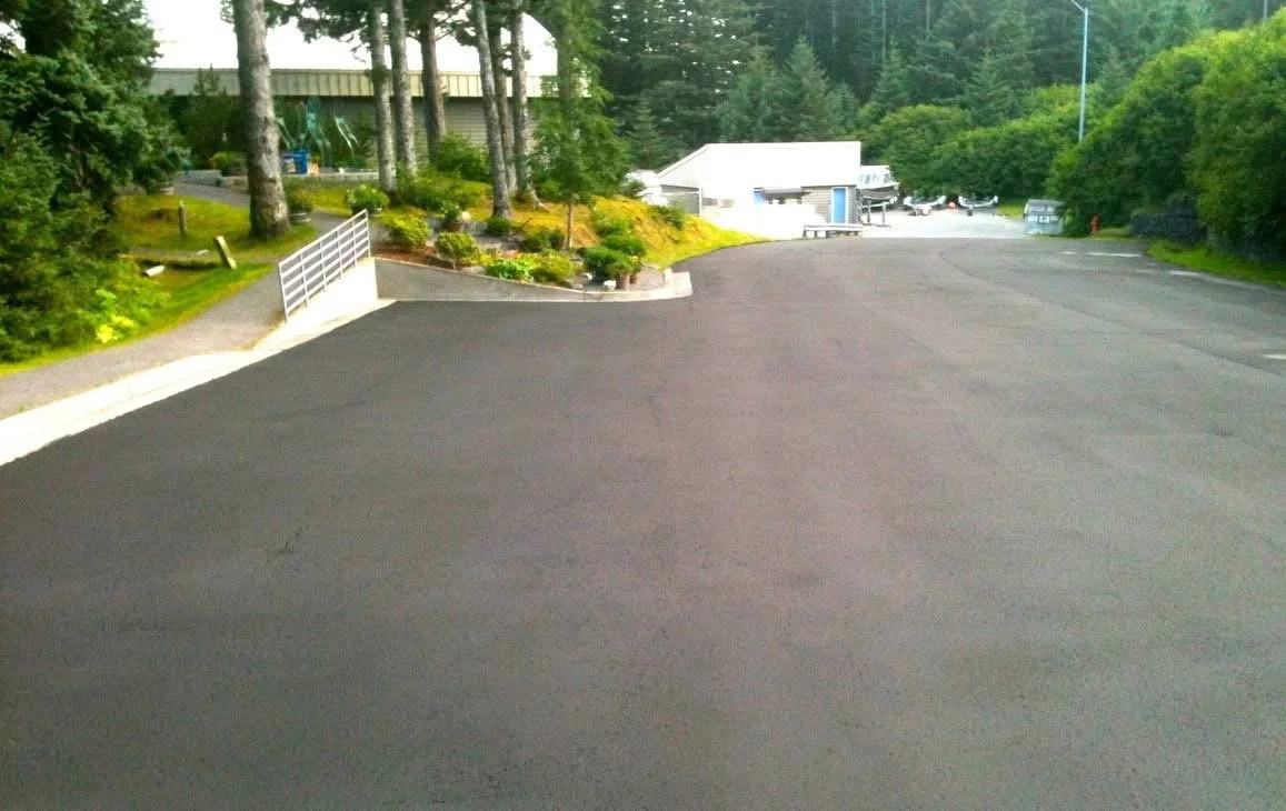 A freshly seal coated parking lot Kodiak AK