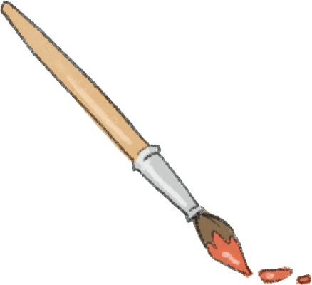 A paintbrush with red paint on its tip, angled diagonally.