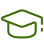 Icon of a graduation cap, green outline on a white background.