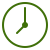 A simple green clock icon showing the time at 3:00.