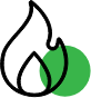 Green leaf logo with black curved vein lines