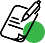 Green circular logo with a white curved stripe and black diagonal accent