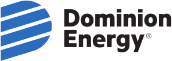 Dominion Energy logo with blue striped circular icon and black text