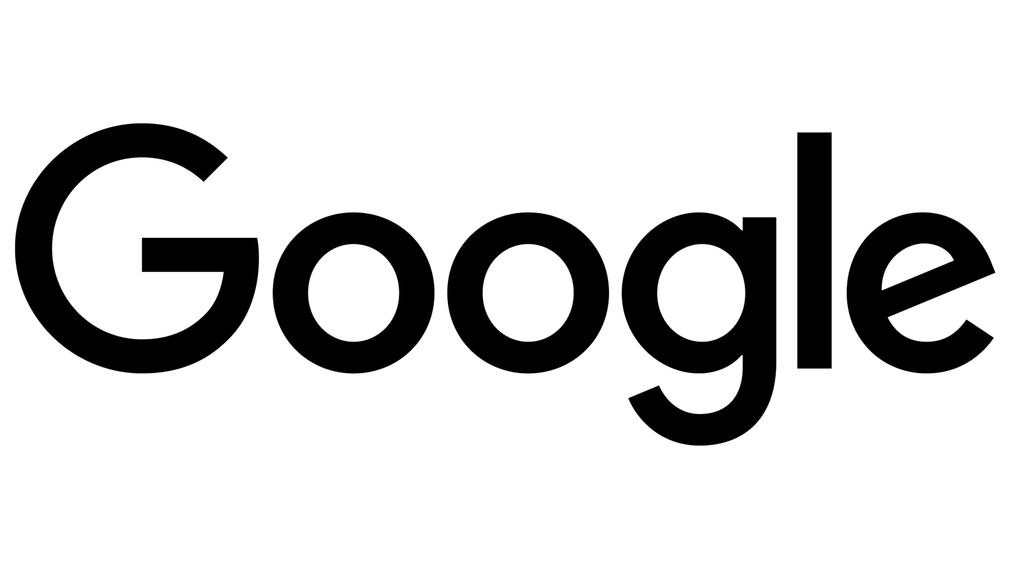 Google logo in black outline with stylized 'G' and modern font spelling 'Google'.