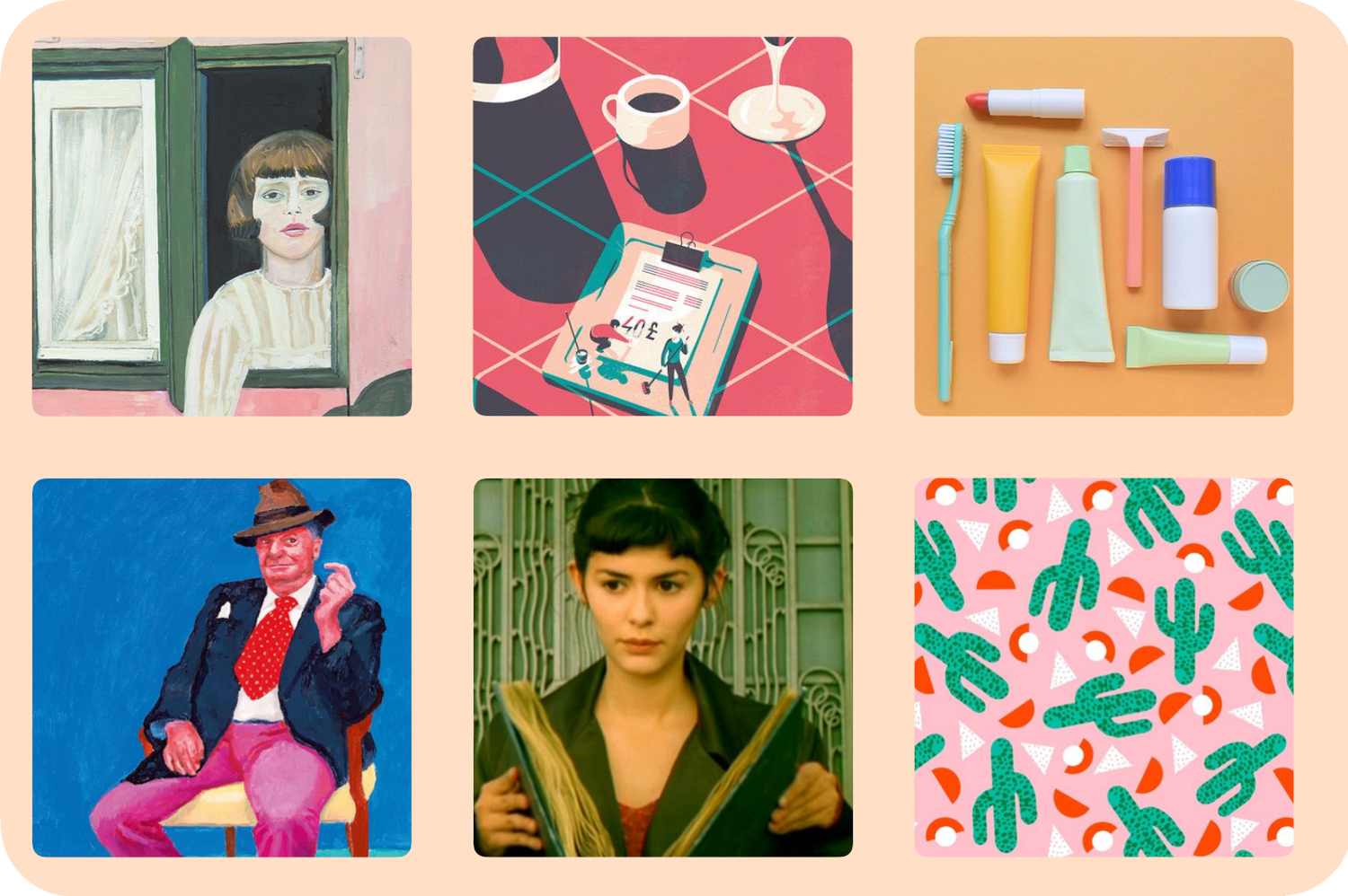 my moodboard, including instagram haul top down photography and painting and film references