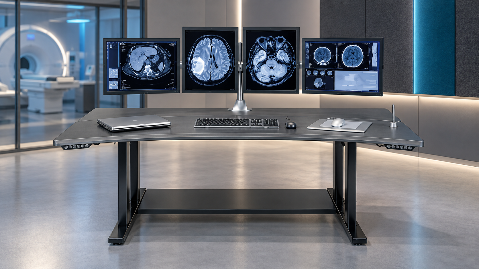 LifeFlo radiology workstation with multiple monitors.