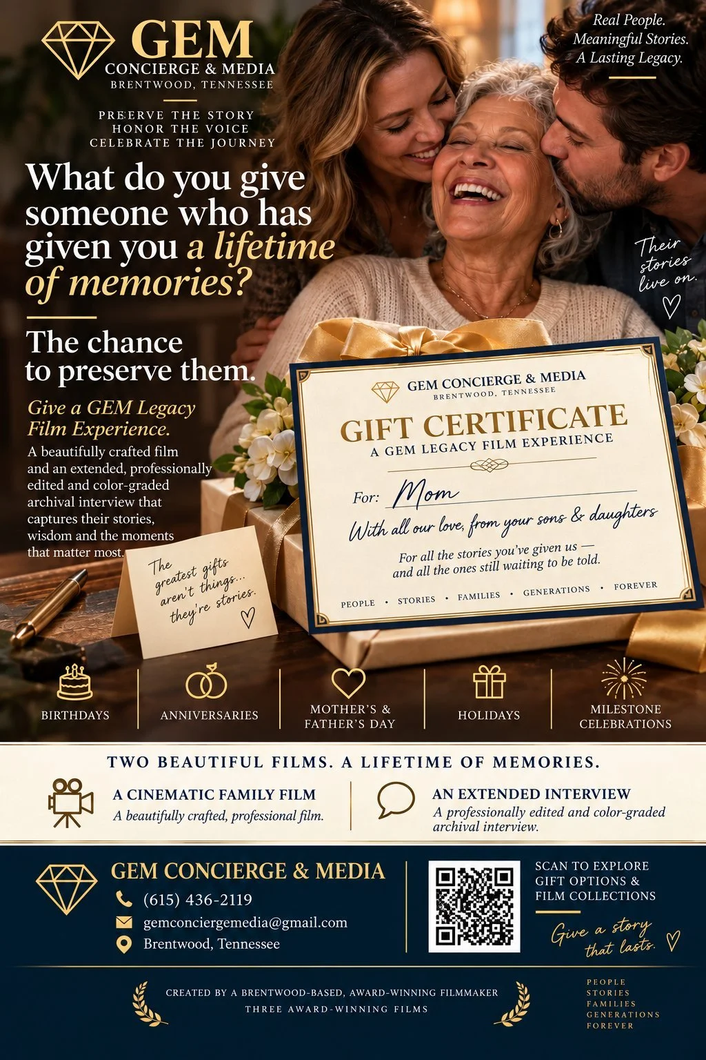 GEM gift certificate flyer - give a lifetime of memories