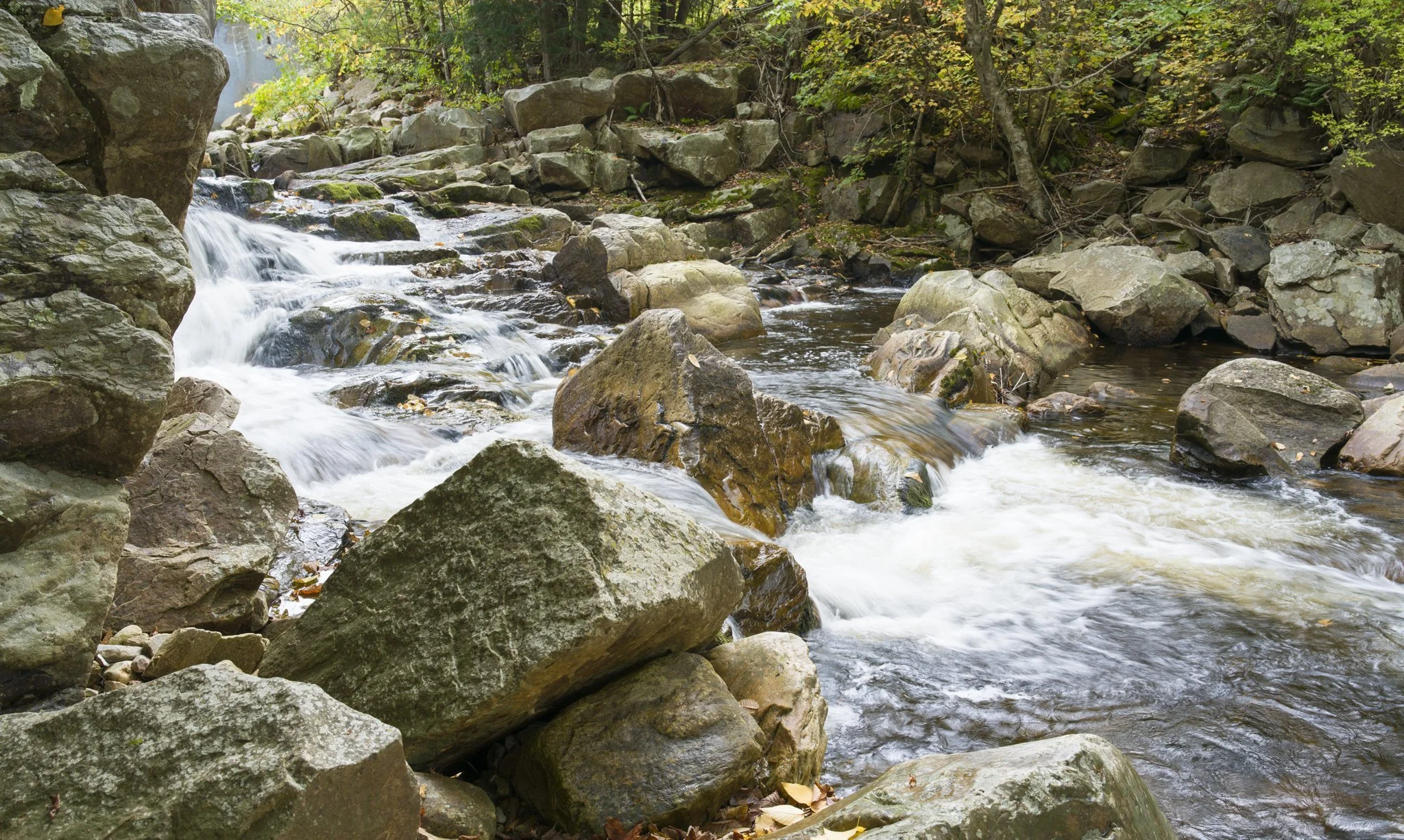 White water over ancient stone.