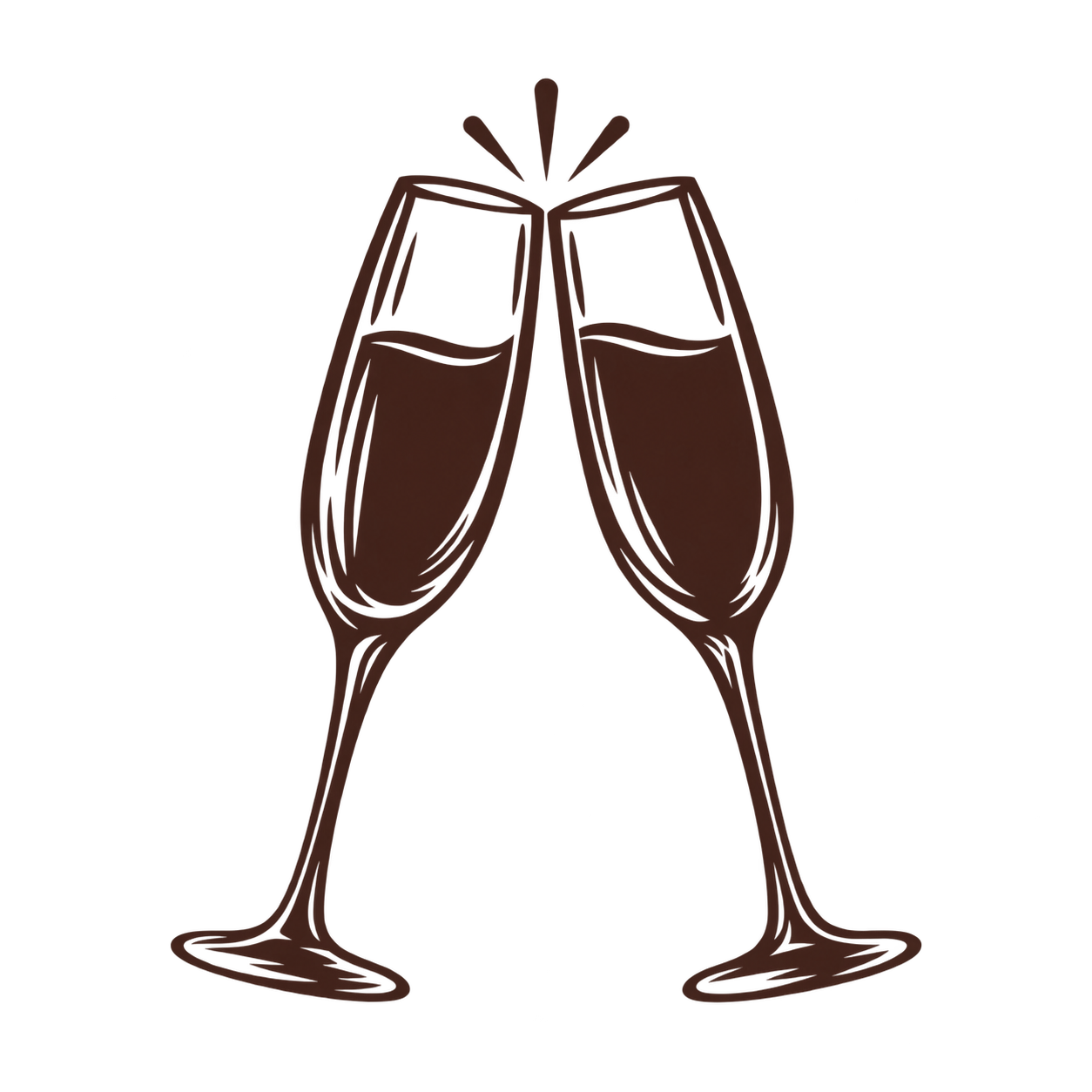 Two champagne glasses clinking together in celebration.