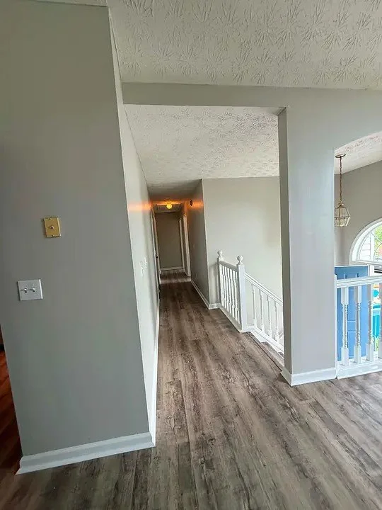 Hallway with newly installed wood-look plank flooring