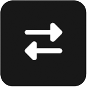 A black sign with white arrows pointing right and left, indicating directions.