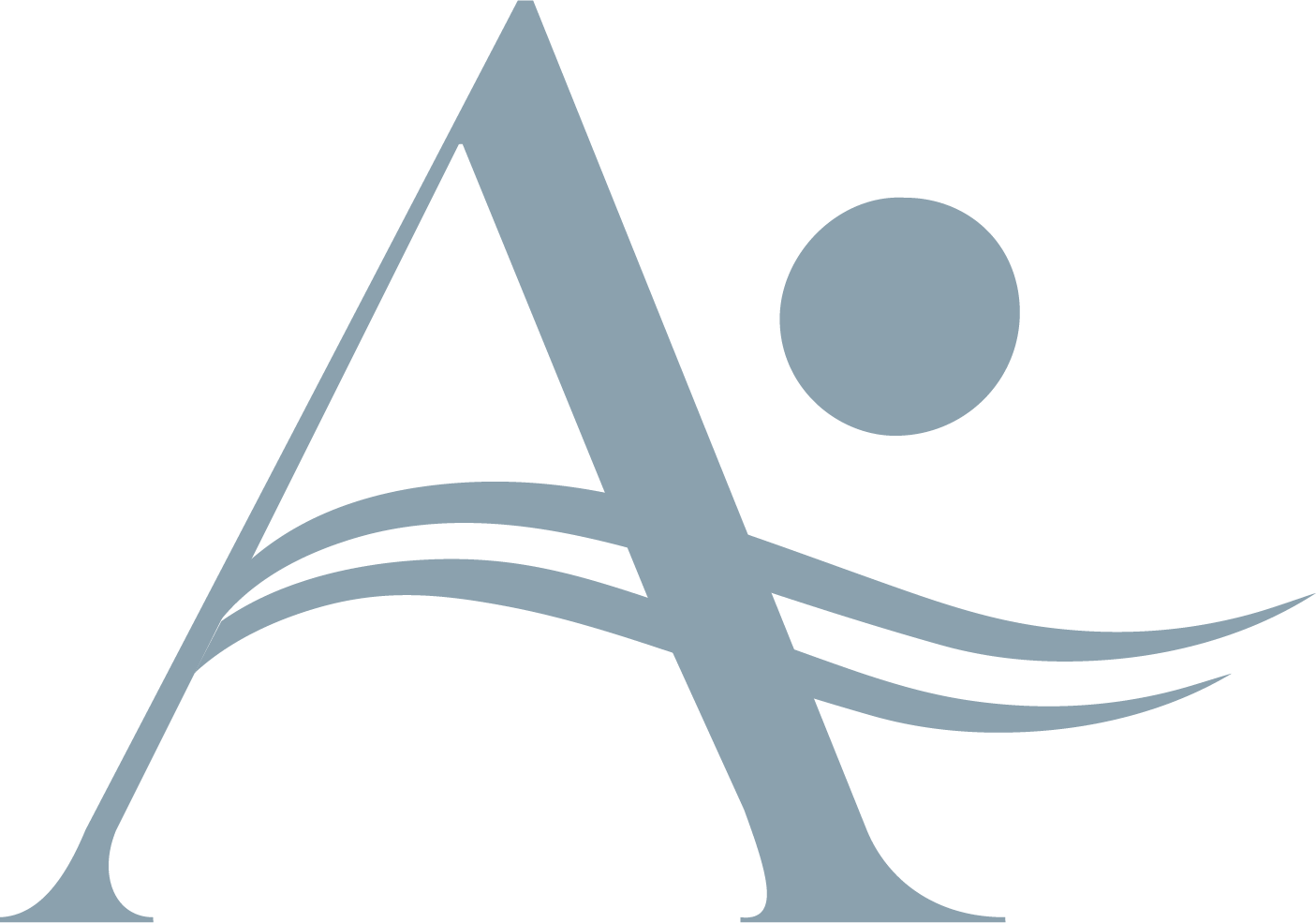 Illustration of the letter A with a circle and curved lines, resembling a stylized sailboat or abstract design.