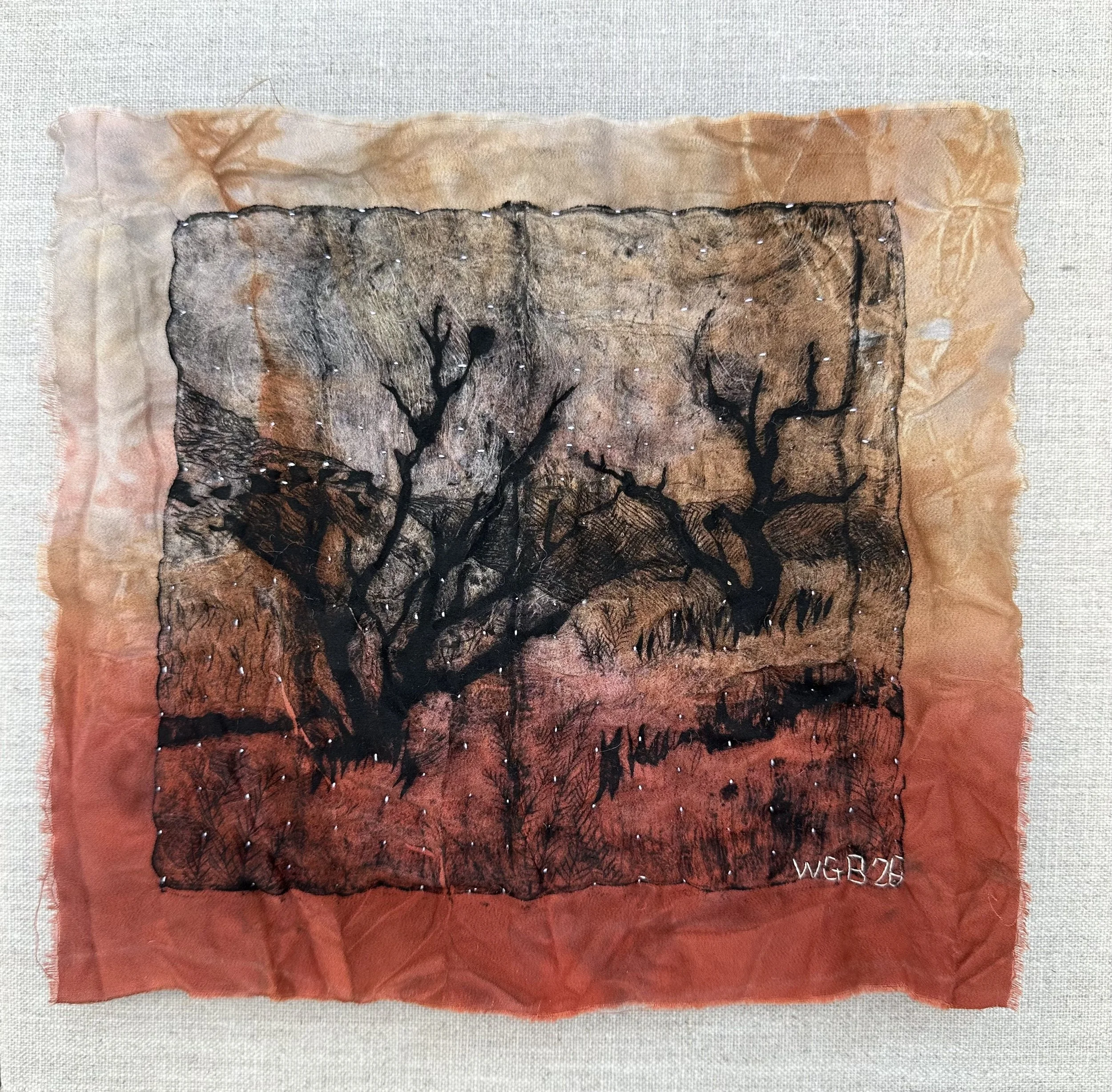 Banskia I, 2026 Tetrapak Print on Silk on Canvas 30. 5 x 30.5 