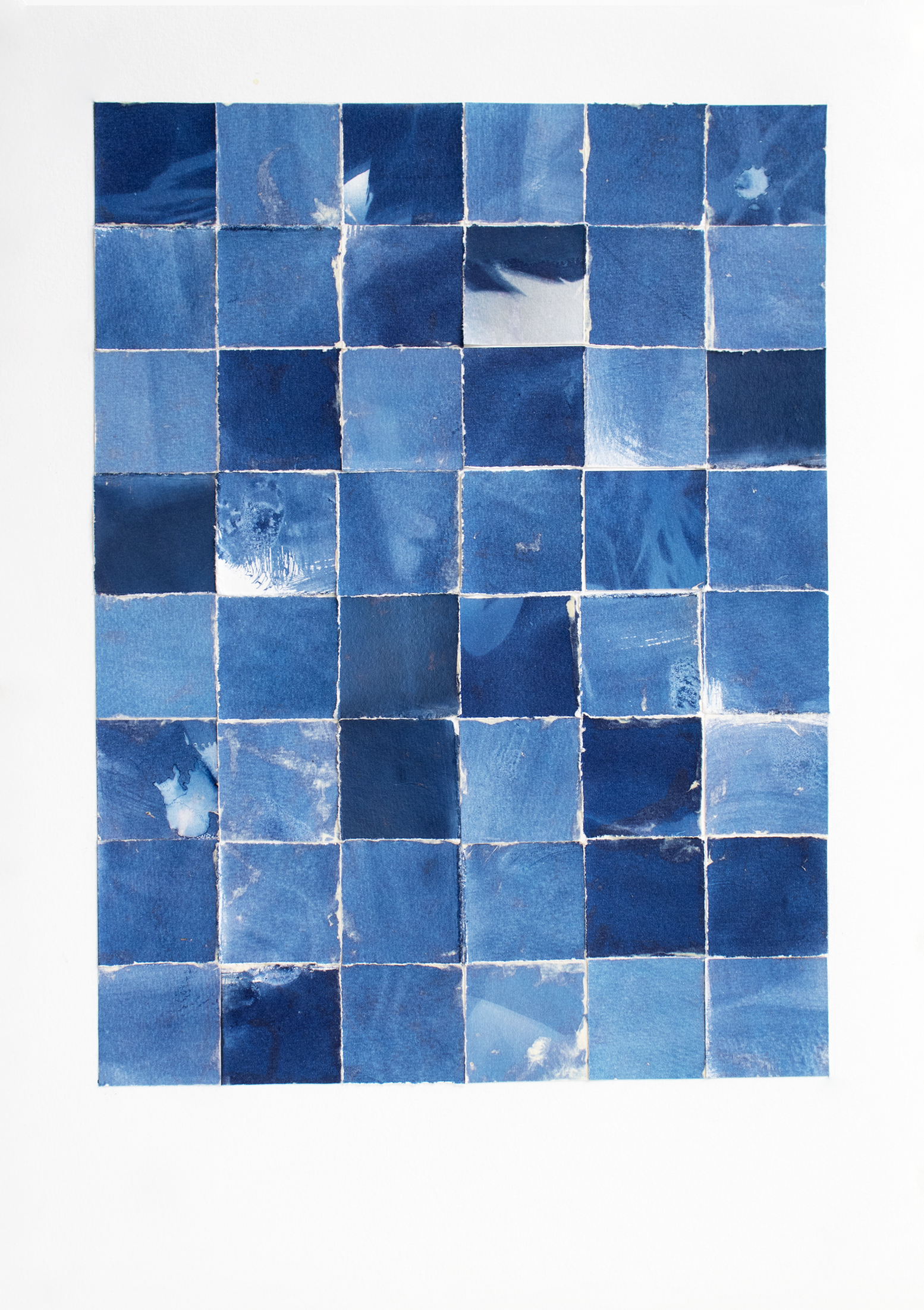 Cyanoscape I, 2026, Cyanotype Collage on Paper Framed 56 x 43 