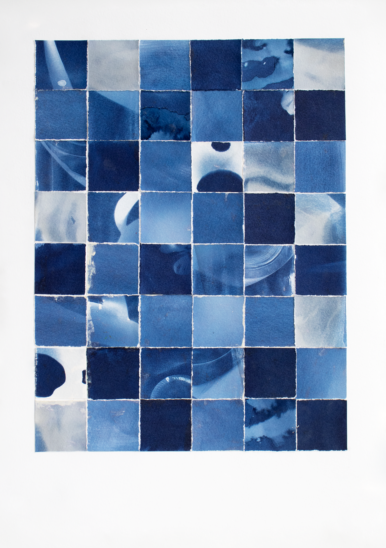 Cyanoscape III, 2026, Cyanotype Collage on Paper Framed 56 x 43 