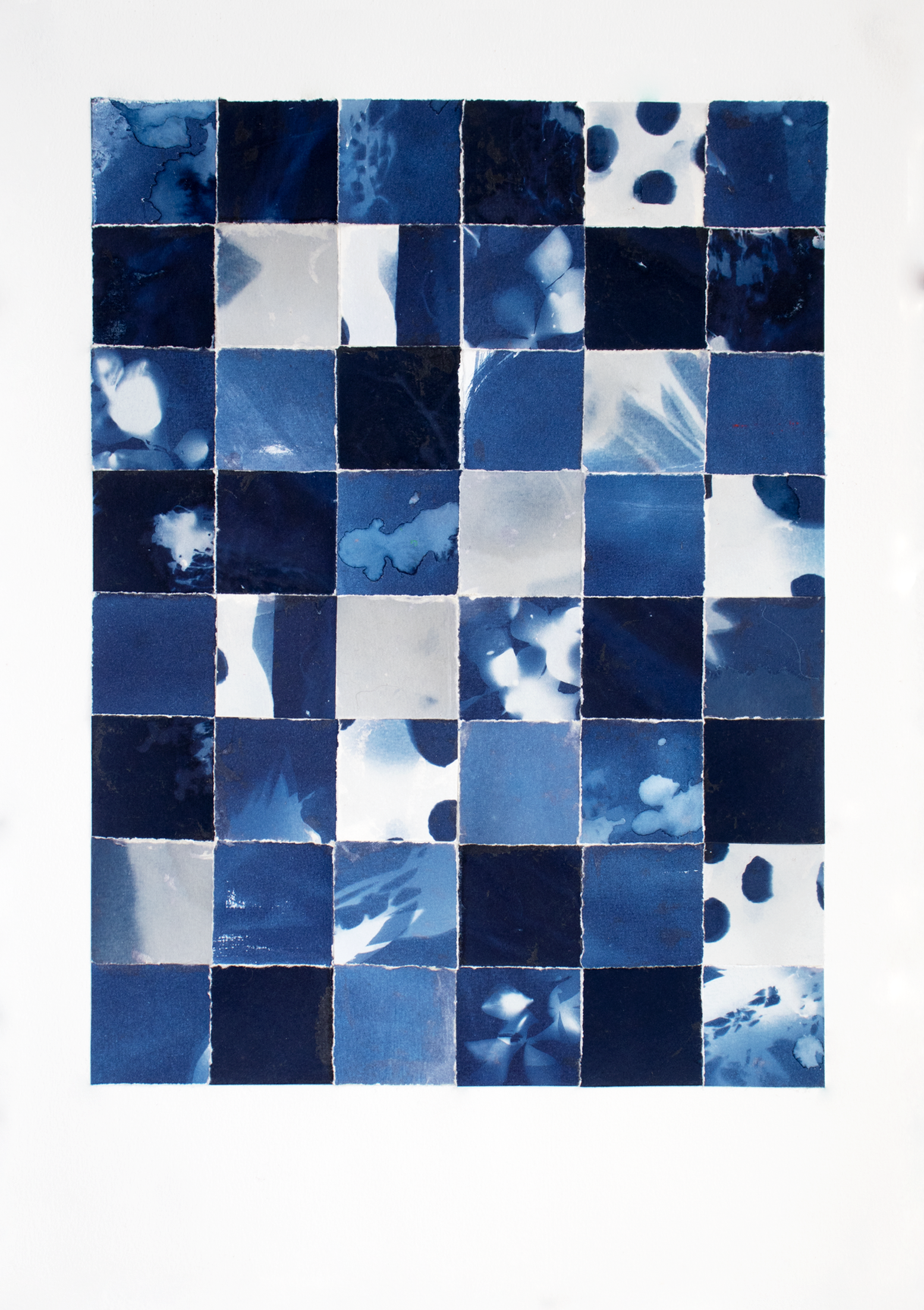 Cyanoscape VII, 2026, Cyanotype Collage on Paper Framed 56 x 43 