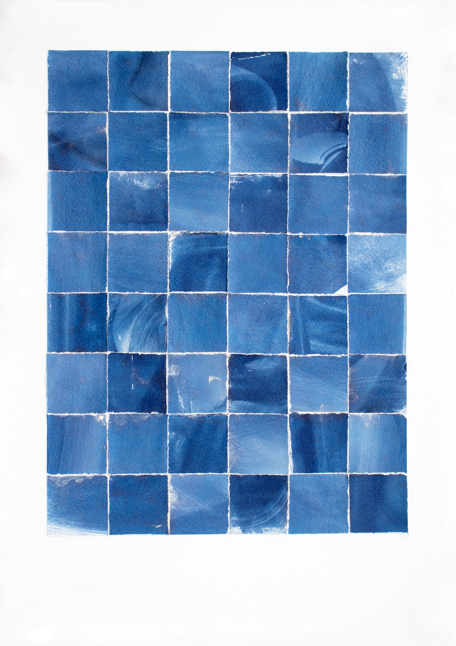 Cyanoscape IV, 2026, Cyanotype Collage on Paper Framed 56 x 43 