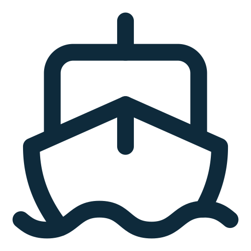 Icon of a cruise ship with water waves below it.