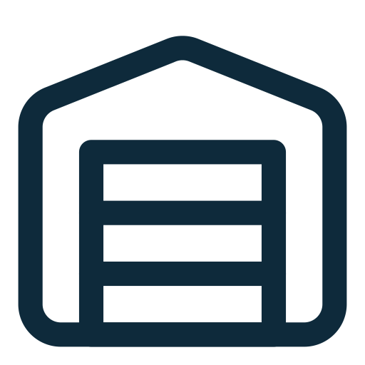 Icon of a storage unit or warehouse with a closed door.