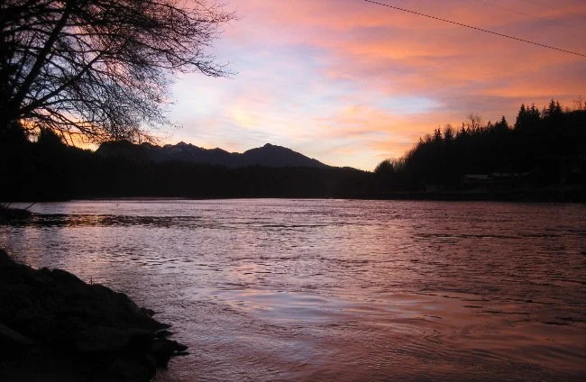 Sunrise above the Skagit river.
