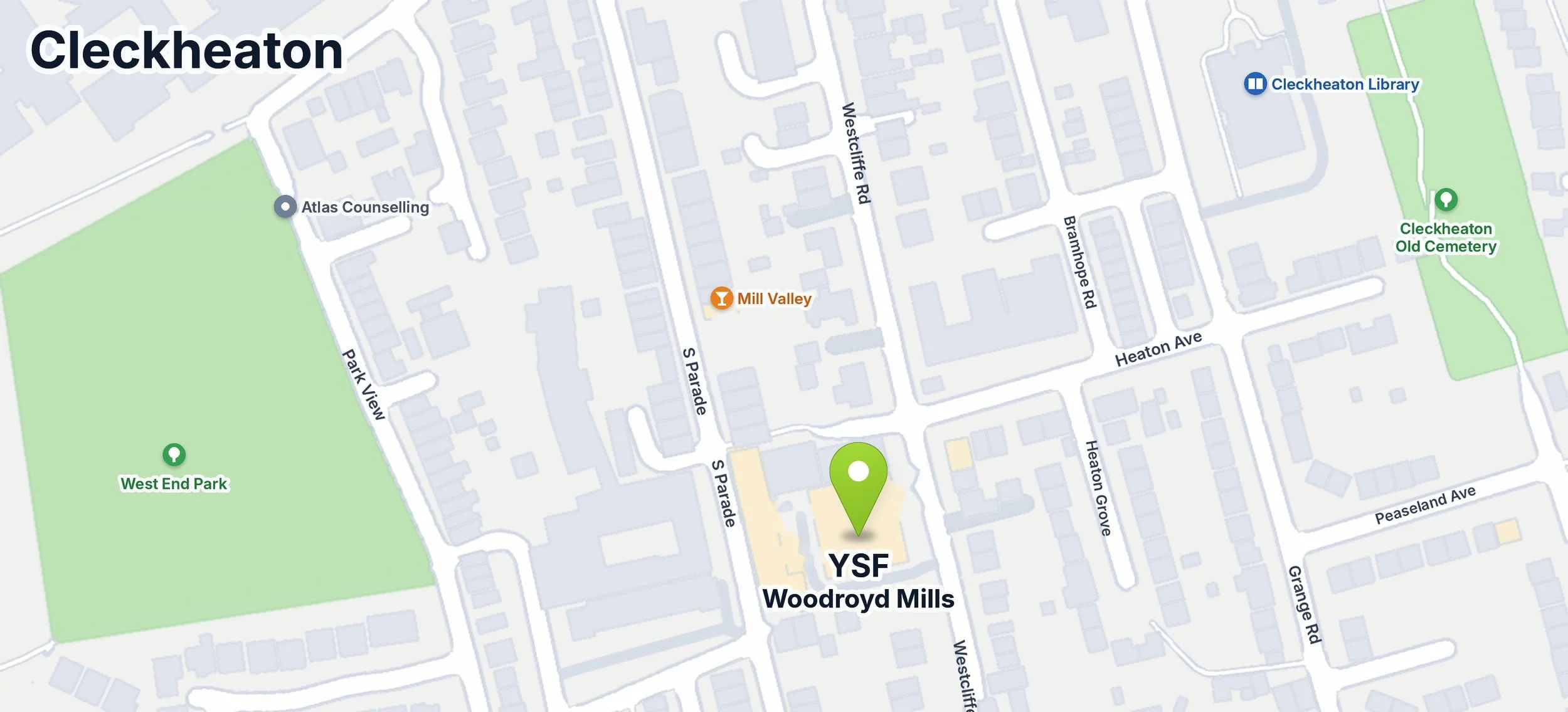 Map showing Yorkshire Spray Finishing at Woodroyd Mills, Cleckheaton