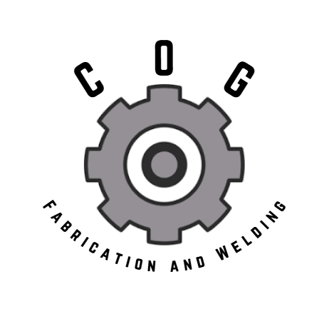 Logo with a gear symbol and the words 'C.O.G' at the top and 'Fabrication and Welding' at the bottom.
