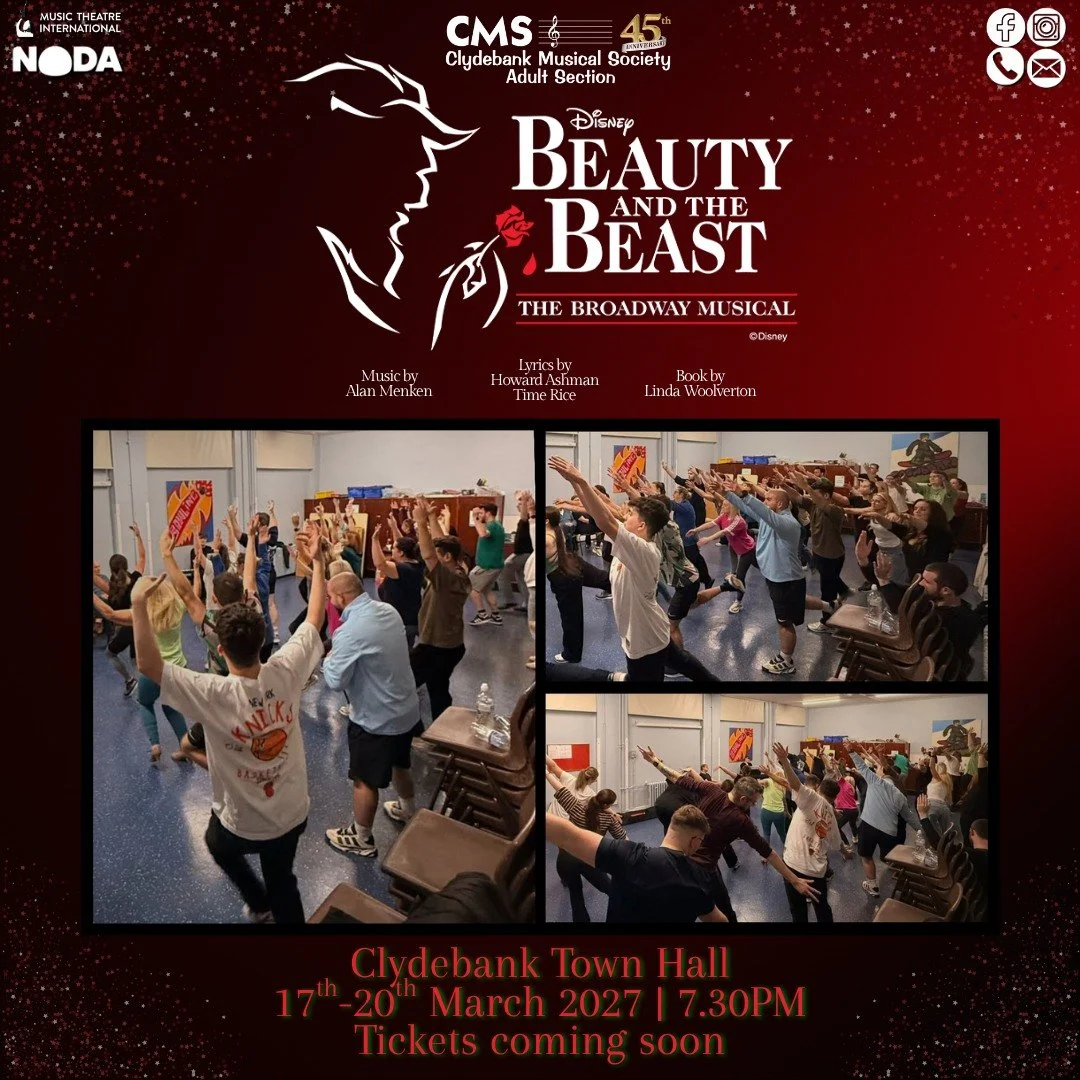 🥀 Be Our Guest! 🥀

We&rsquo;re back tonight for week two of our Beauty and the Beast workshops! ✨
After a brilliant first night, we can&rsquo;t wait to keep working through the show and getting ready for auditions. 🌹

📍 Clydebank Town Hall
📅 17t