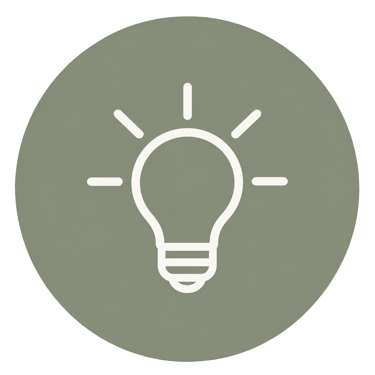 Icon of a light bulb with rays emanating from it, representing ideas or innovation.