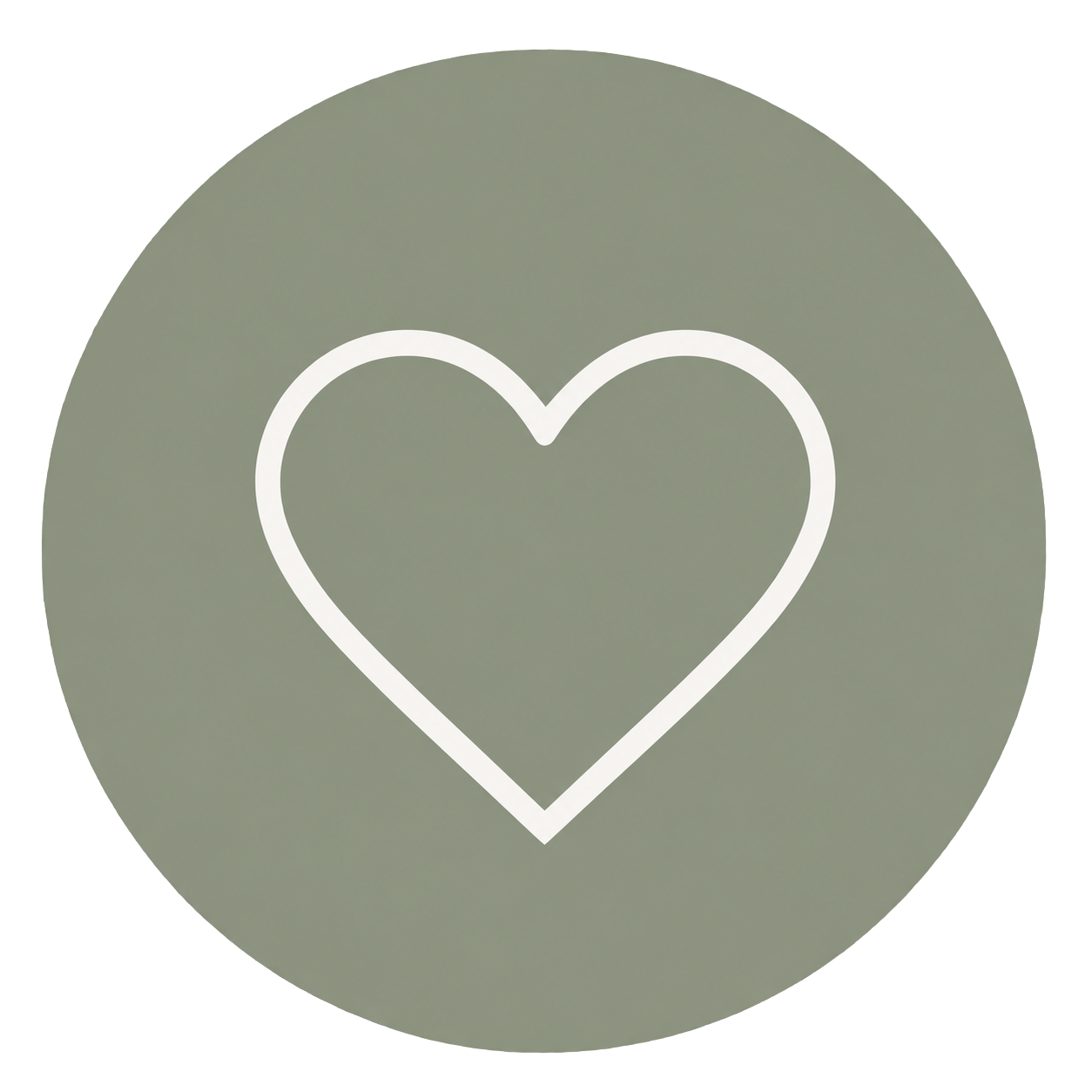 Gray circular icon with a white heart outline in the center.