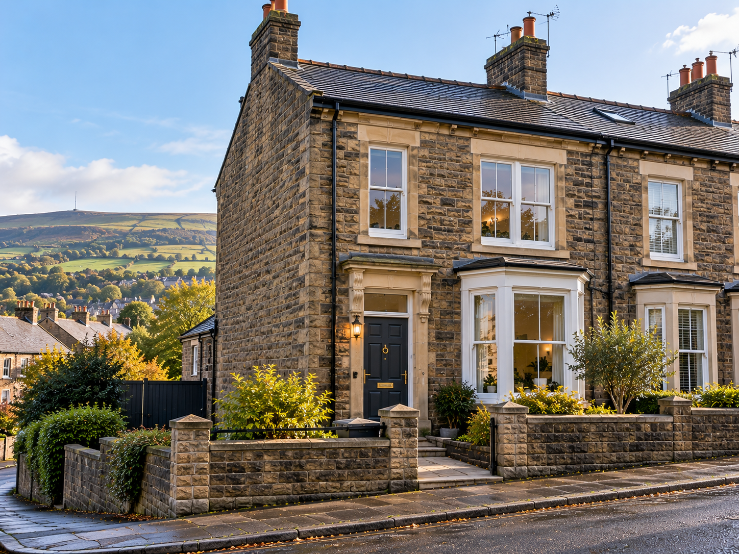 Sunny Stone Terraced House Overlooking Hills.png