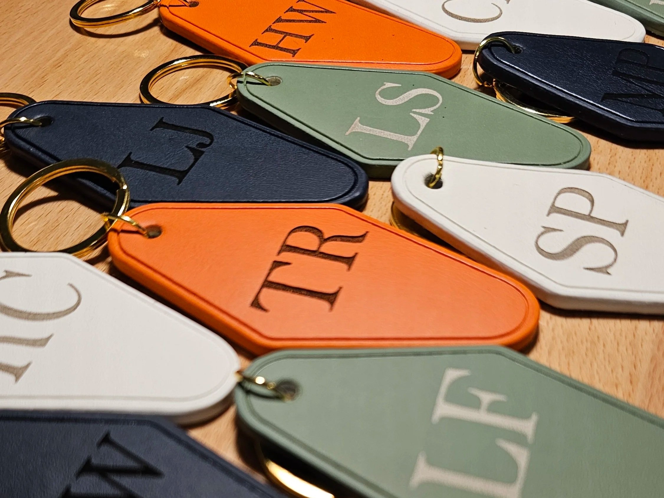 A batch of keychains made as wedding favors.