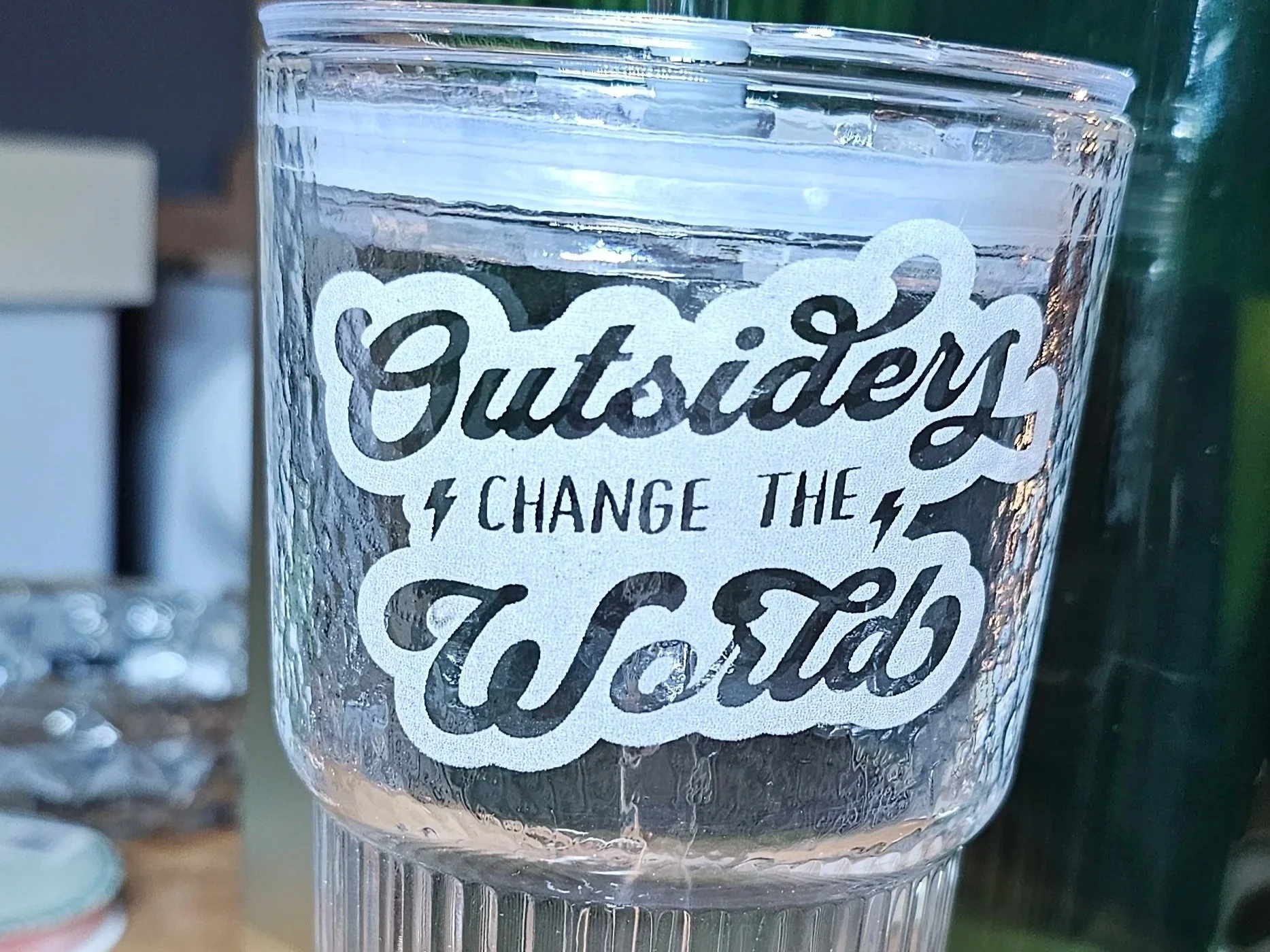 Etched glass tumbler for Outsider Coffe