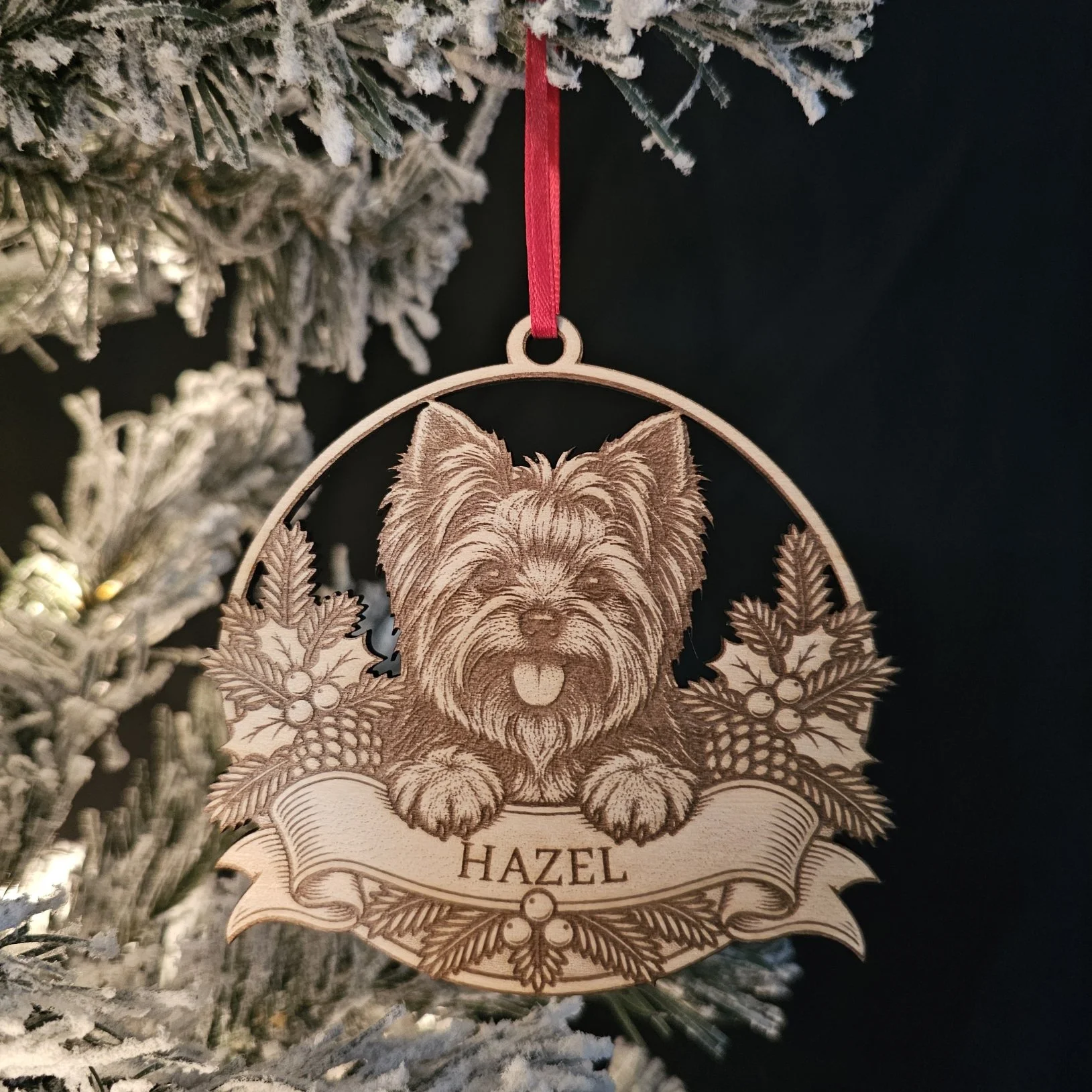 Personalized Dog Breed Christmas Ornament | Laser Engraved Wood Keepsake