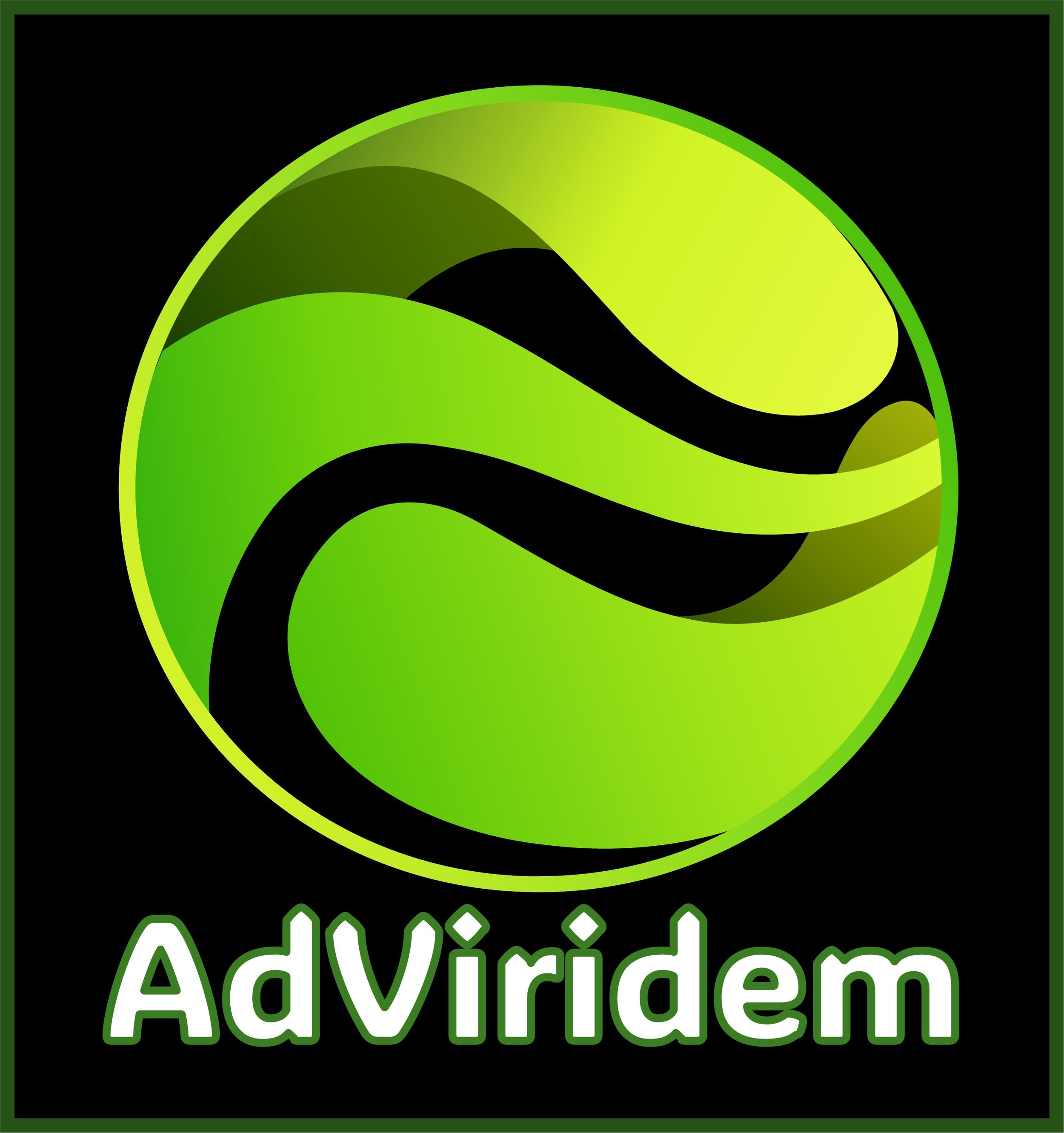 Logo for Adviridem featuring overlapping green curves in a black circular background with the company name in white and green text.