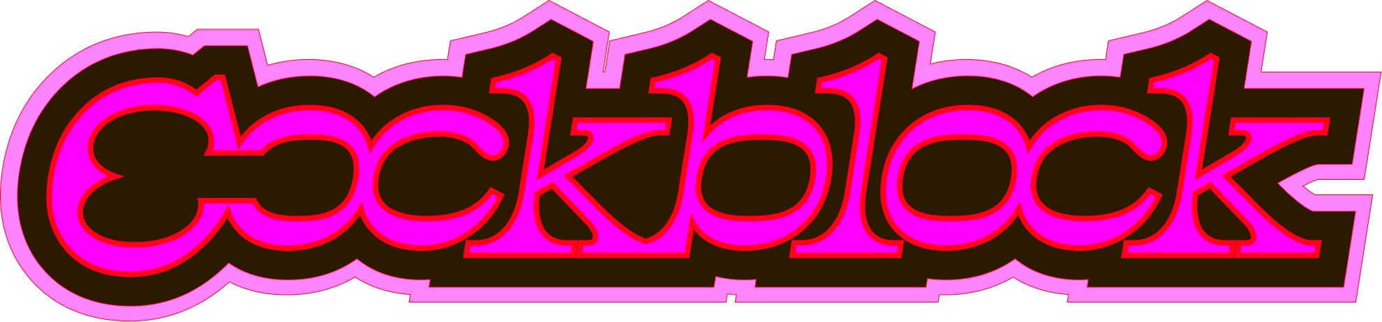 Colorful logo with the word "Cockblock" written in stylized pink and brown outlined text.