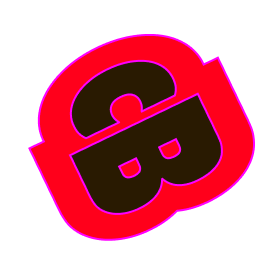 A stylized, colorful letter B with a red outline and a black inner fill, featuring a cartoonish, playful design.
