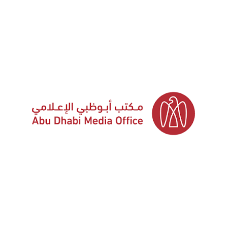 Logo of Abu Dhabi Media Office with Arabic and English text and a red circular emblem.