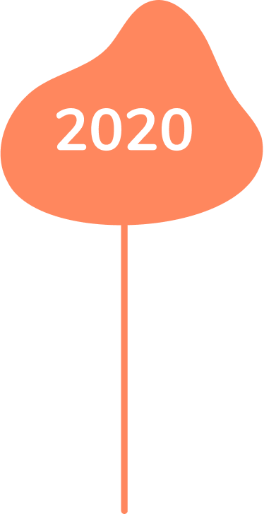 Illustration of a peach with the year 2020 written on it, representing a peach-shaped sign.