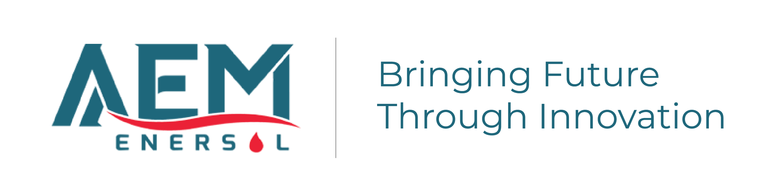 A logo with the text 'AEM' and a red blood drop, accompanied by the slogan 'Bringing Future Through Innovation'.