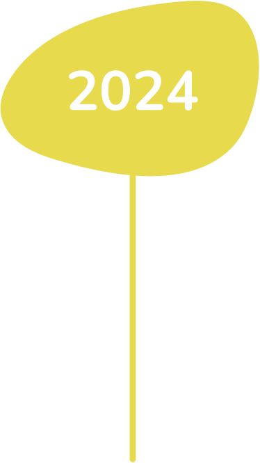 Yellow balloon with the number 2024 on it, attached to a thin stick.