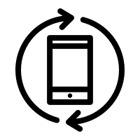 Icon of a smartphone with circular arrows around it indicating synchronization or refresh.