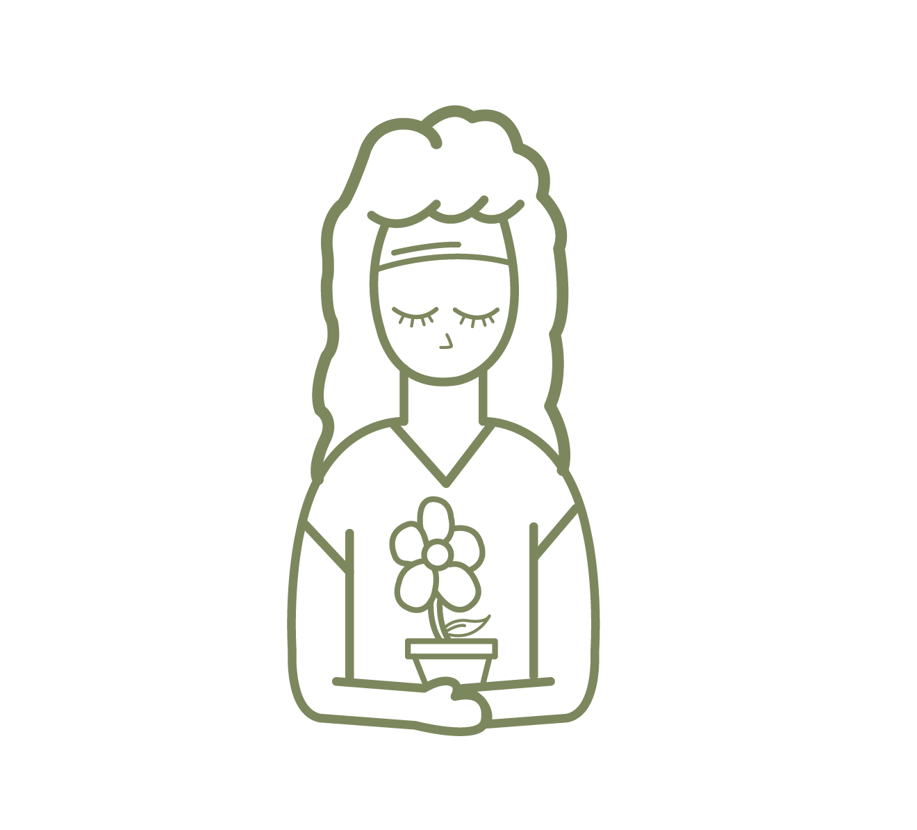 Drawing of a woman holding a flower